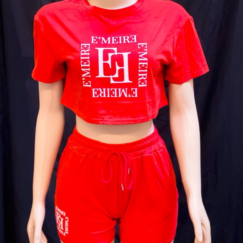 E'MEIRE Crop Top and Shorts Set - Red